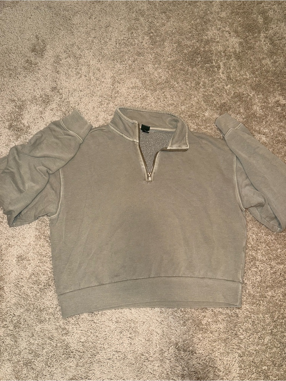 Cropped Quarter-Zip Pullover Sweatshirt - Olive Gray